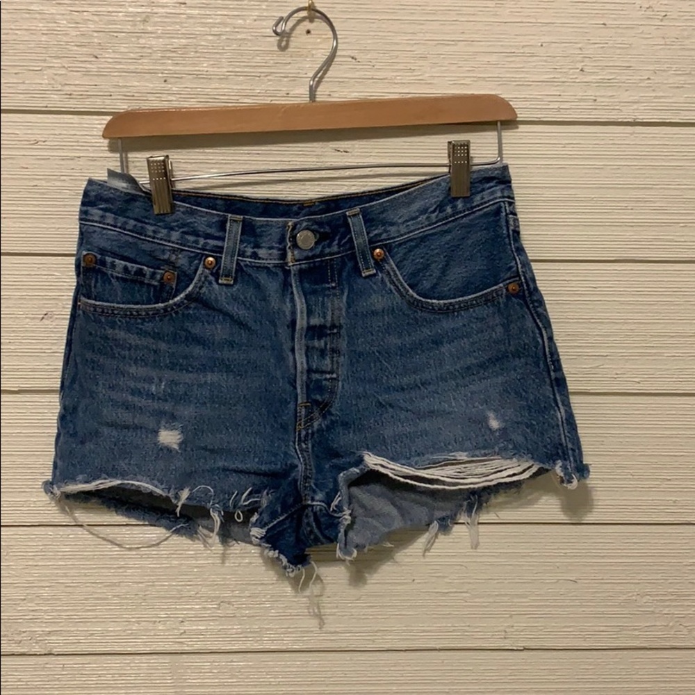 Levi’s High Rise Frayed Jean Shorts